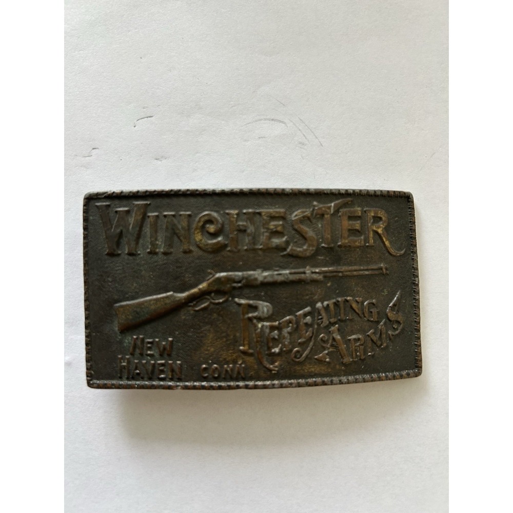 Vintage  Winchester Repeating Arms Rifle Belt Buckle Brass New Haven Conn